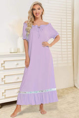 Lace Detail Short Sleeve Lounge Dress - Trendsi - Flyclothing LLC