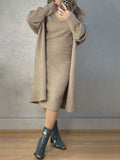 V-Neck Cami Dress and Open Front Cardigan Sweater Set - Trendsi - Flyclothing LLC