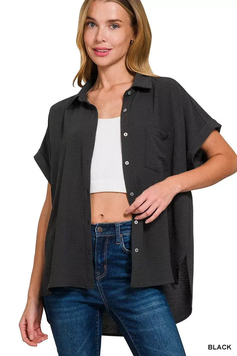 Zenana Full Size Woven Airflow Button Down Shirt Plus Size - Trendsi - Flyclothing LLC