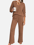 V-Neck Long Sleeve Top and Pants Set - Trendsi - Flyclothing LLC