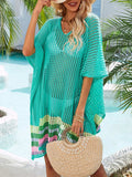Slit Openwork V-Neck Half Sleeve Cover-Up - Trendsi - Flyclothing LLC