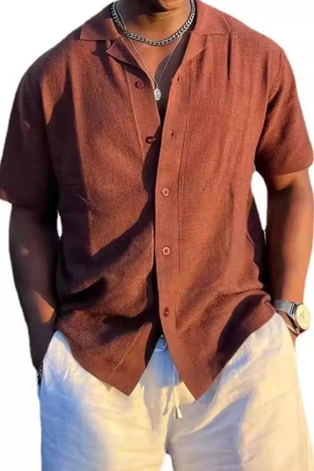 Men's Plus Size Button Down Short Sleeve Shirt - Trendsi - Flyclothing LLC