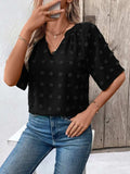 Swiss Dot Notched Half Sleeve Blouse - Trendsi - Flyclothing LLC