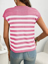 Striped Mock Neck Cap Sleeve Knit Top - Trendsi - Flyclothing LLC
