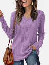V-Neck Long Sleeve T-Shirt - Trendsi - Flyclothing LLC
