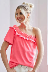 BiBi Ruffled Asymmetrical Crepe One Shoulder Top - Trendsi - Flyclothing LLC