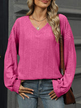 V-Neck Long Sleeve T-Shirt - Trendsi - Flyclothing LLC