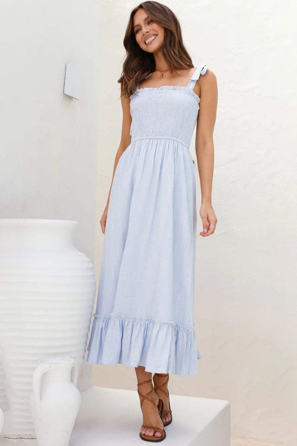 Ruffled Smocked Ruffle Hem Sleeveless Dress - Trendsi - Flyclothing LLC