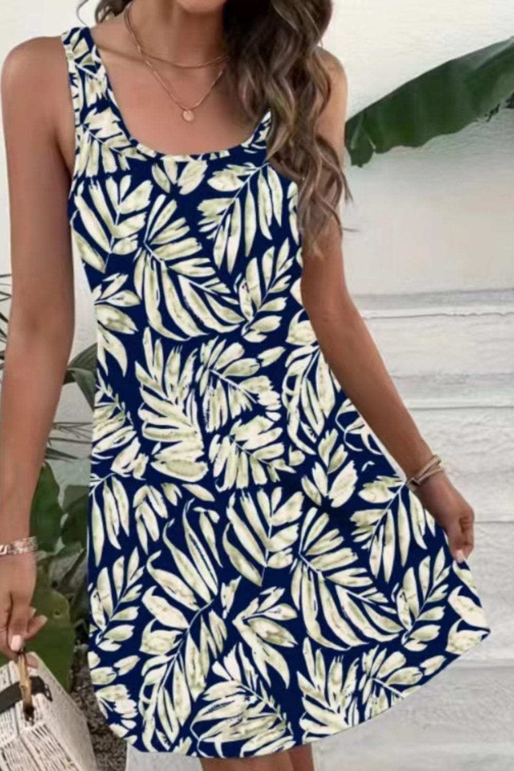 Printed Scoop Neck Wide Strap Mini Dress - Trendsi - Flyclothing LLC