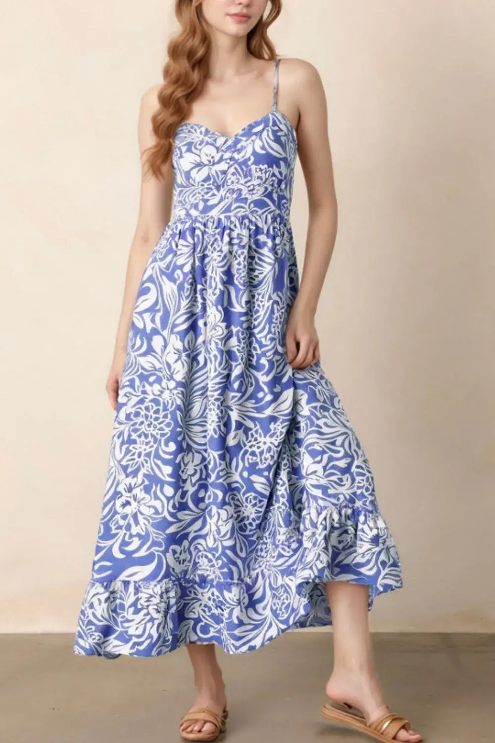 Floral Print Spaghetti Strap High Waist Dress - Trendsi - Flyclothing LLC