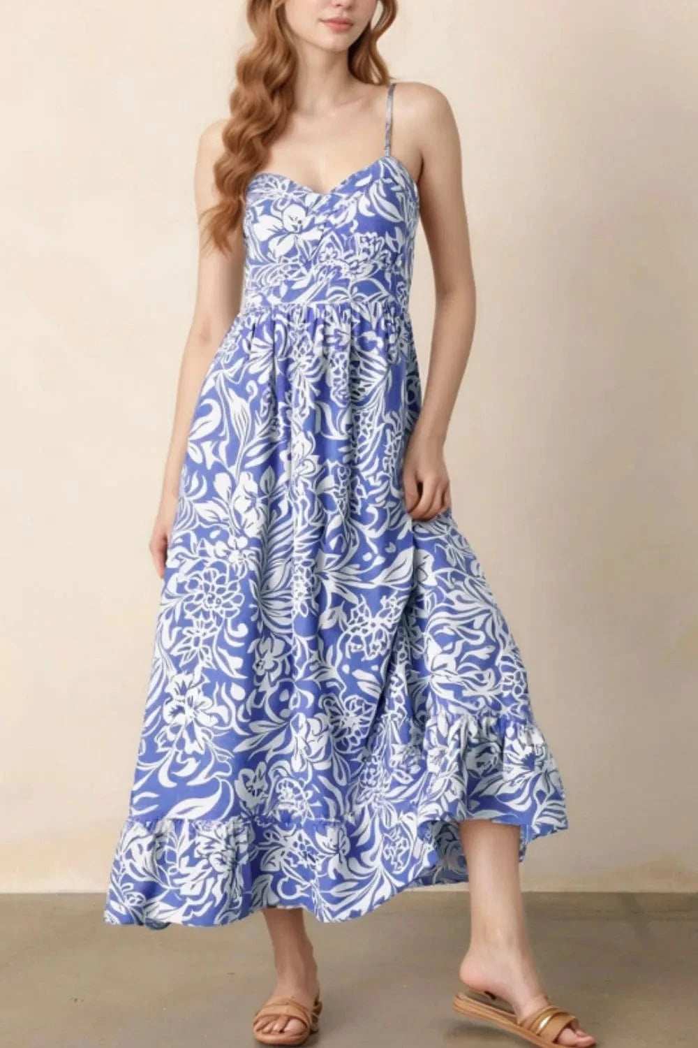 Floral Print Spaghetti Strap High Waist Dress - Trendsi - Flyclothing LLC