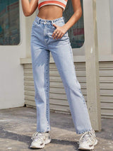High Waist Straight Jeans with Pockets - Trendsi - Flyclothing LLC