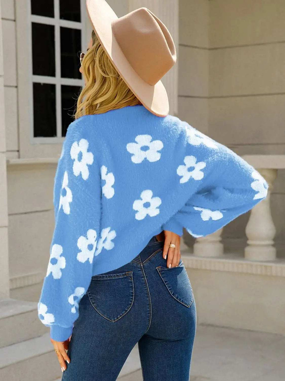 Angel Wings Flower Open Front Long Sleeve Cardigan - Trendsi - Flyclothing LLC