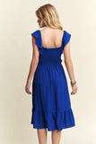 ADORA Smocked Square Neck Ruffled Cap Sleeve Dress - Trendsi