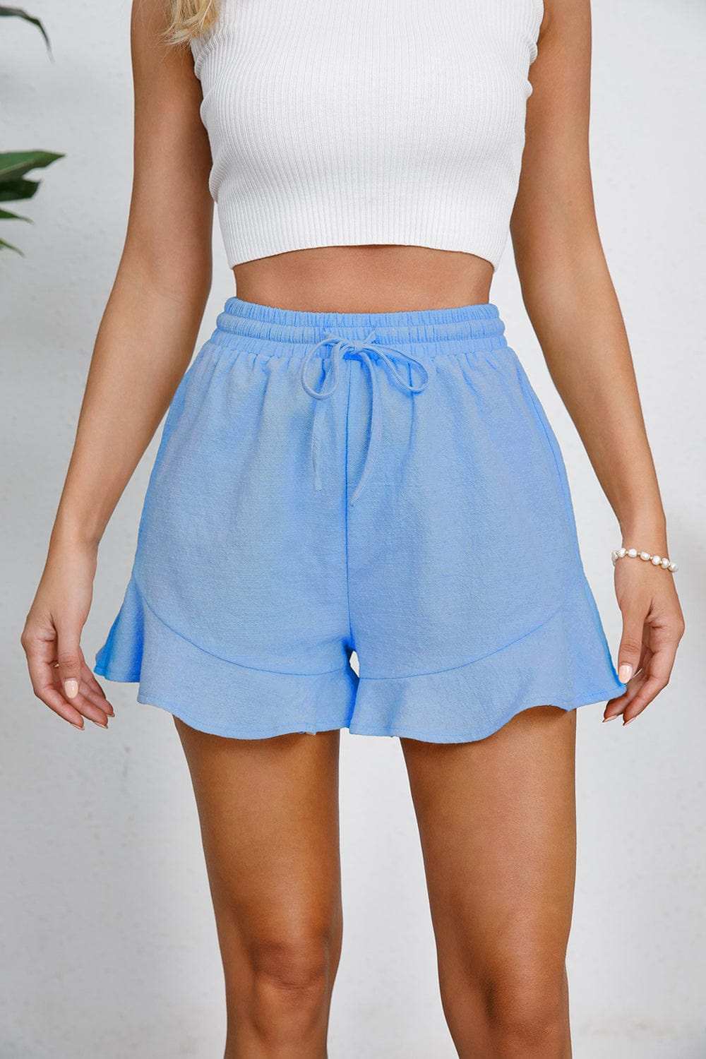 Full Size Drawstring Ruffle Hem Shorts - Trendsi - Flyclothing LLC