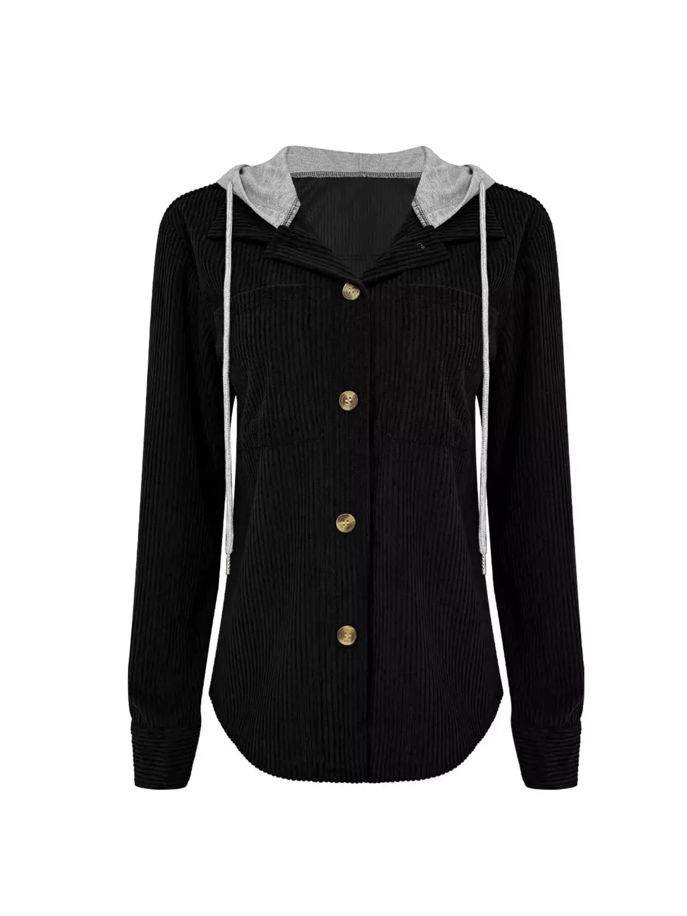 Hooded Corduroy Button-Down Jacket - Trendsi - Flyclothing LLC