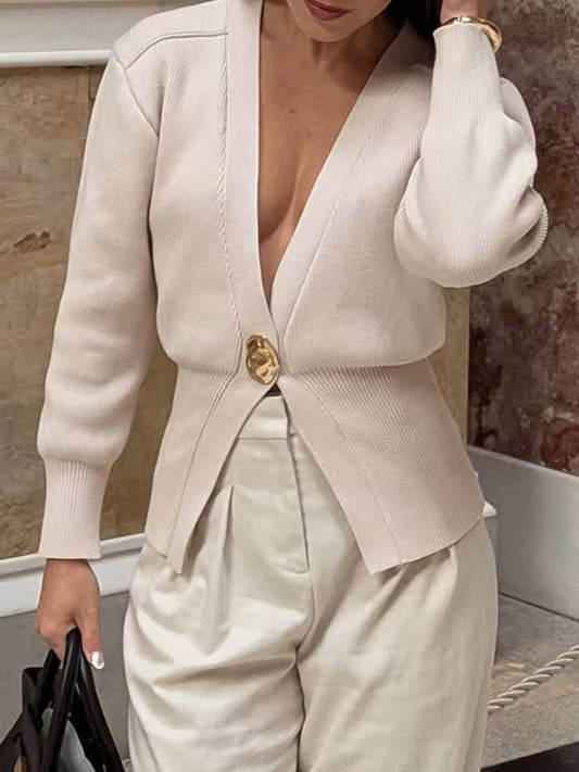 Single-Button Knit Cardigan - Trendsi - Flyclothing LLC