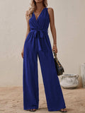 Tied Surplice Sleeveless Wide Leg Jumpsuit - Trendsi - Flyclothing LLC