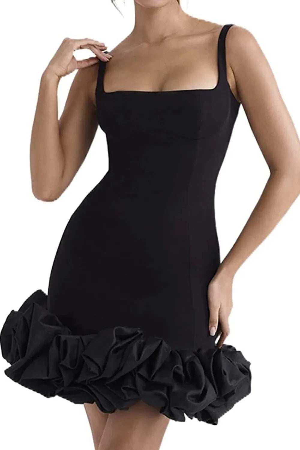 Ruched Square Neck Sleeve Mini Dress - Trendsi - Flyclothing LLC