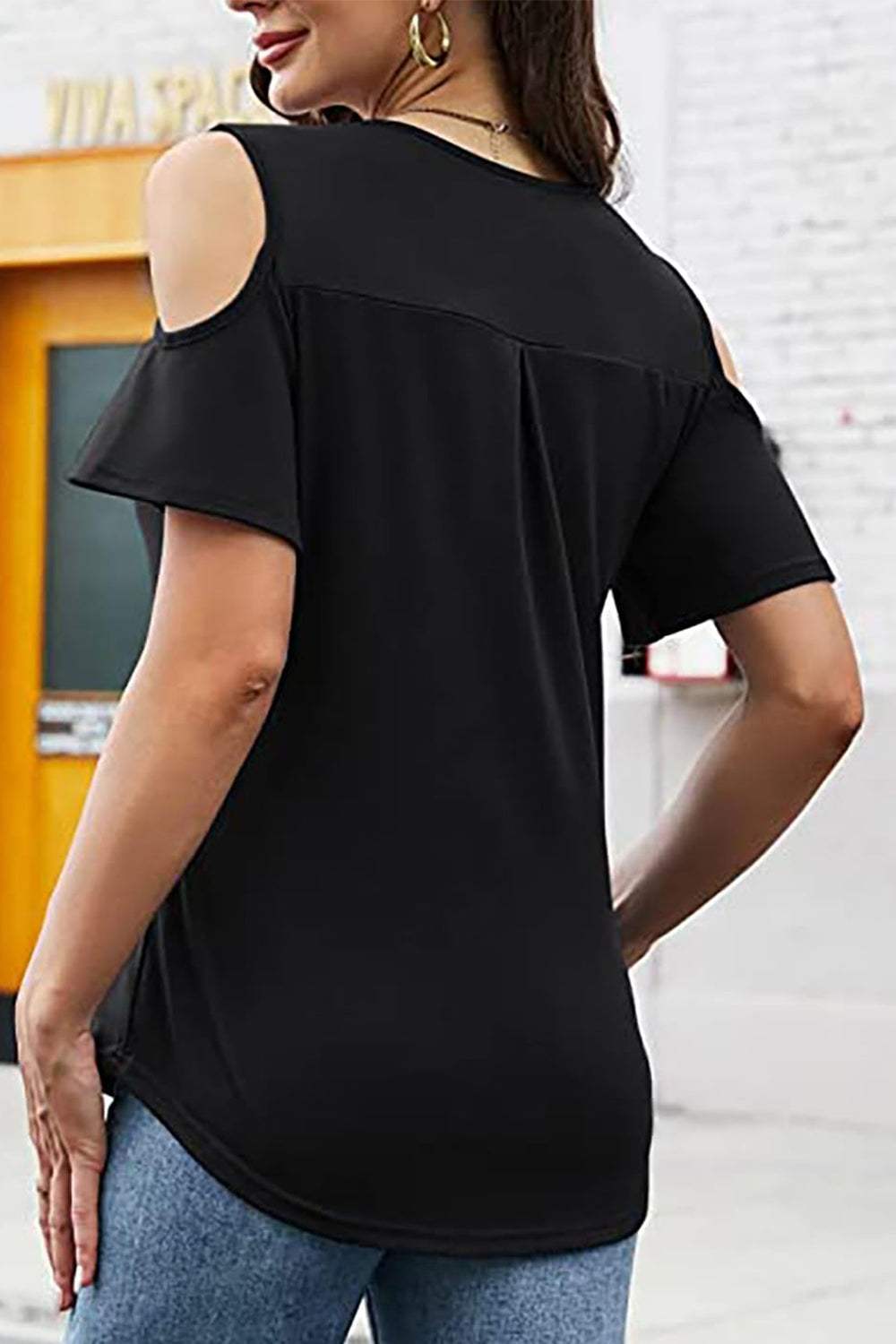 Full Size Half Zip Cold Shoulder Top - Trendsi - Flyclothing LLC