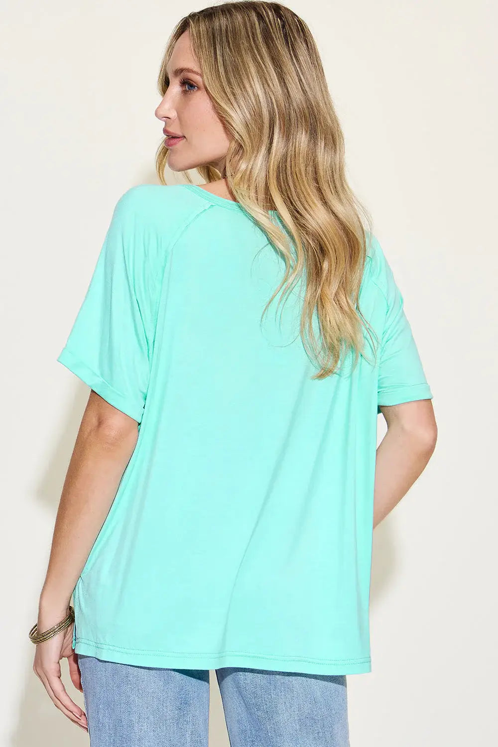 Basic Bae Full Size Bamboo Slit V-Neck Short Sleeve T-Shirt - ShopBasicbae - Flyclothing LLC