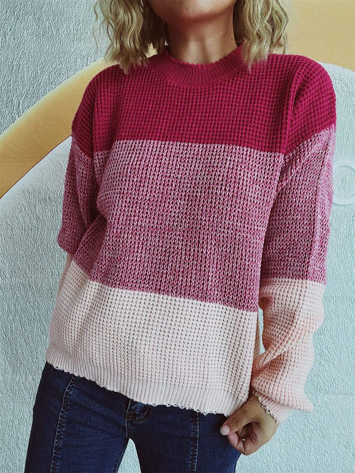 Color Block Long Sleeve Sweater - Trendsi - Flyclothing LLC