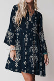 Printed Long Sleeve Tiered Mini Dress - Trendsi - Flyclothing LLC
