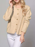 Bow Button Down Round Neck Long Sleeve Cardigan - Trendsi - Flyclothing LLC