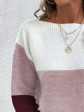 Color Block Boat Neck Sweater - Trendsi - Flyclothing LLC
