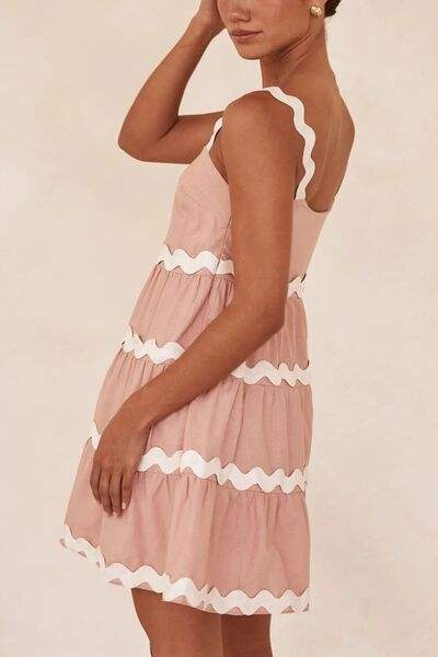 Contrast Trim Square Neck Tiered Dress - Trendsi - Flyclothing LLC