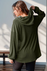 Double Take Full Size Half Button Long Sleeve Hoodie - Trendsi