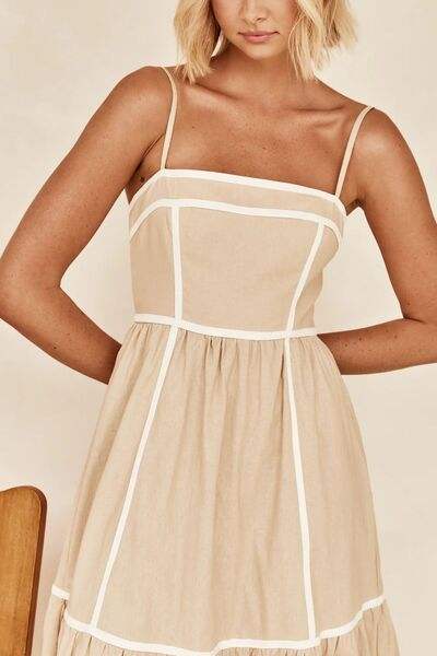Contrast Trim Square Neck Midi Cami Dress - Trendsi - Flyclothing LLC