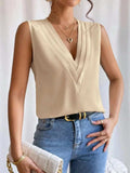 V-Neck Pleated Sleeveless Cami Tank Top - Trendsi - Flyclothing LLC