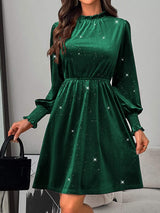 Glitter Mock Neck Long Sleeve Mini Dress - Trendsi - Flyclothing LLC