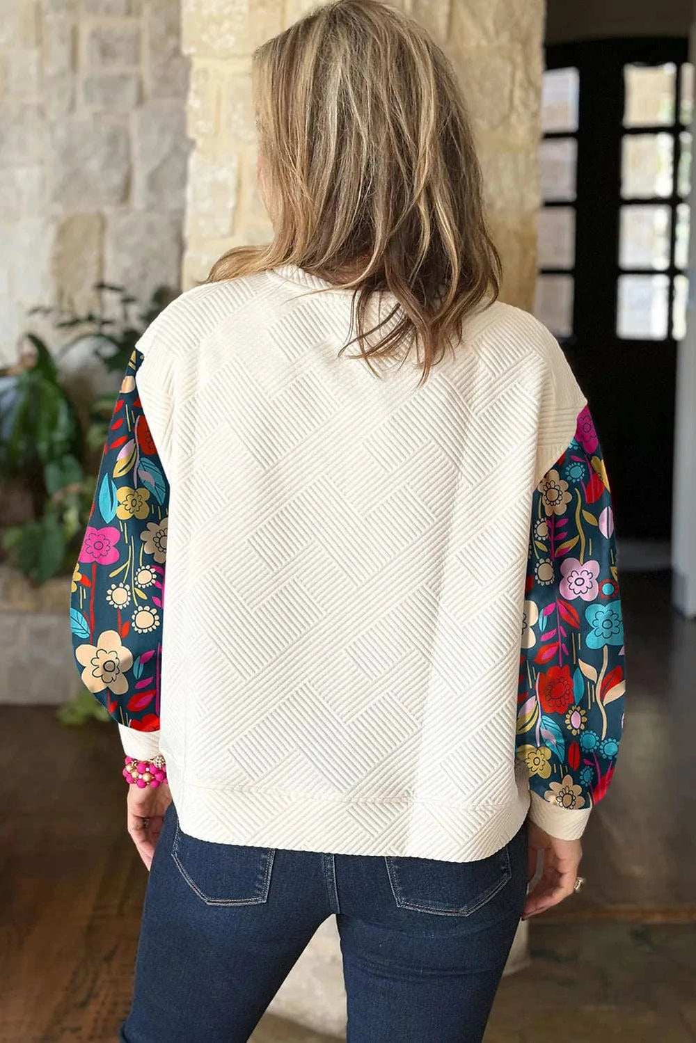 Plus Size Texture Printed Round Neck Long Sleeve Blouse - Trendsi - Flyclothing LLC