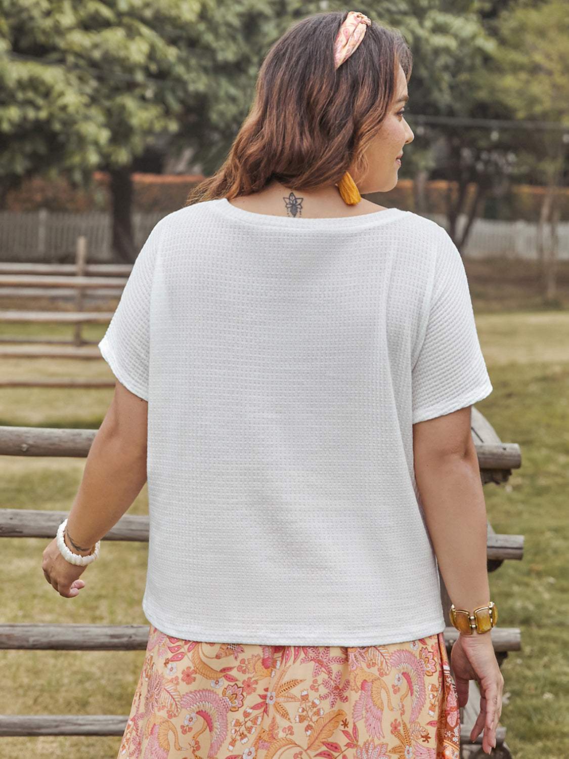 Plus Size Lace Detail Round Neck Short Sleeve Top - Trendsi - Flyclothing LLC