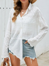 Button Down Collared Neck Long Sleeve Shirt - Trendsi - Flyclothing LLC