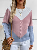 Color Block Round Neck Long Sleeve Sweater - Trendsi