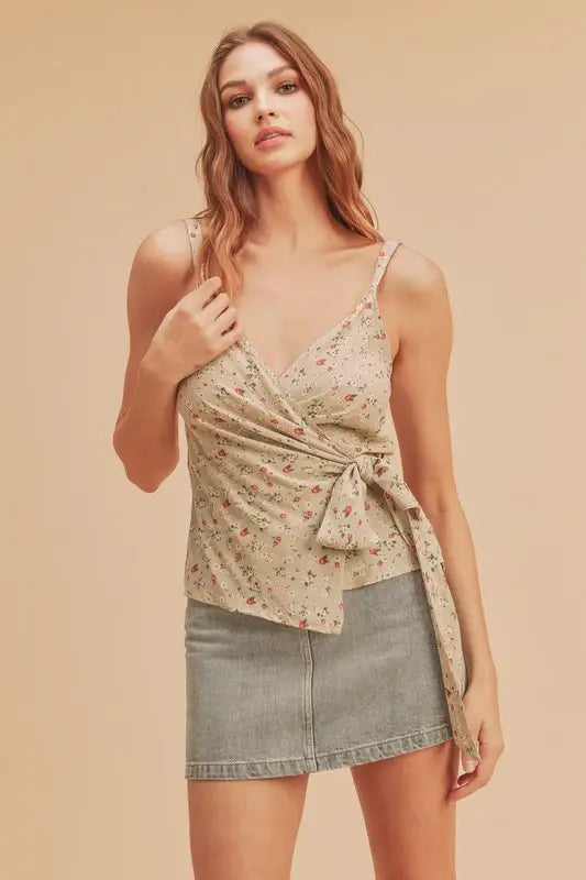 Aemi + Co Ditsy Floral Surplice Adjustable Straps Cami - Trendsi - Flyclothing LLC
