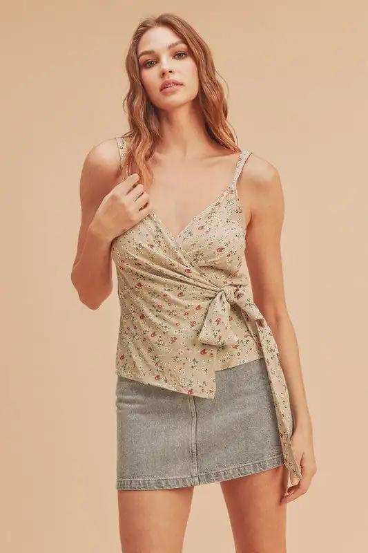 Aemi + Co Ditsy Floral Surplice Adjustable Straps Cami - Trendsi - Flyclothing LLC