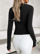 Notched Long Sleeve T-Shirt - Trendsi - Flyclothing LLC