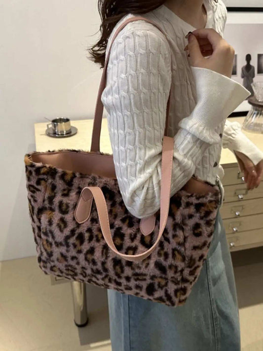 Leopard Fluff Tote Bag - Trendsi - Flyclothing LLC