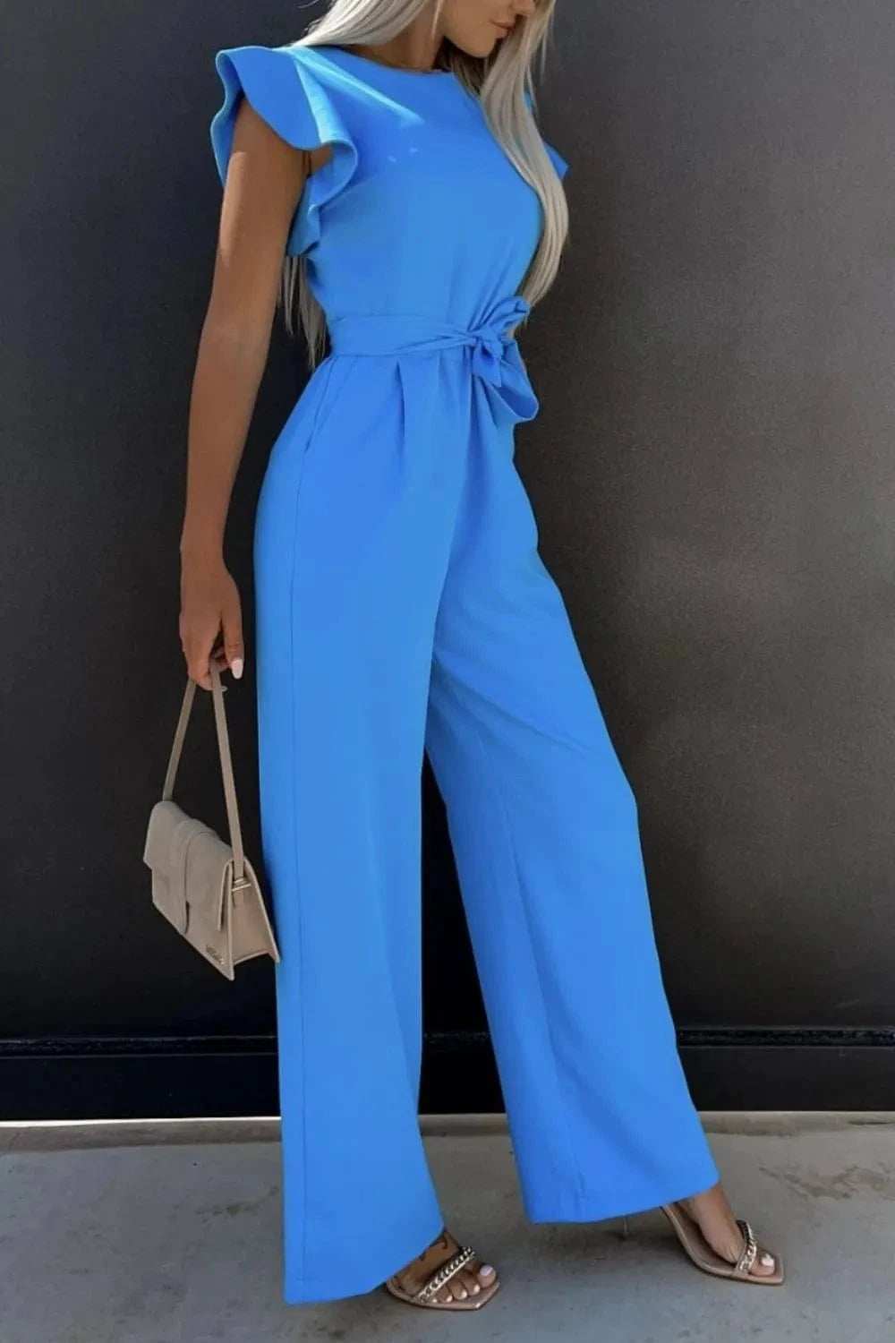 Round Neck Cap Sleeve Jumpsuit - Trendsi - Flyclothing LLC