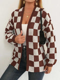 Checkered Open Front Long Sleeve Cardigan - Trendsi - Flyclothing LLC