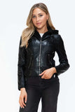 Snobbish Faux Leather Zip Up Drawstring Hooded Jacket - Trendsi - Flyclothing LLC