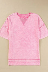 Mineral Wash Drop Shoulder Round Neck T-Shirt - Trendsi - Flyclothing LLC