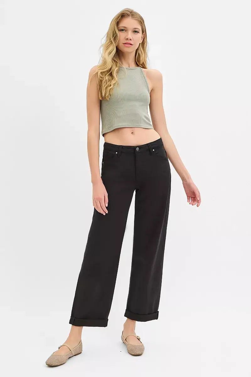 RISEN Tummy Control Mid Rise Ankle Barrel Relaxed Baggy - Trendsi - Flyclothing LLC