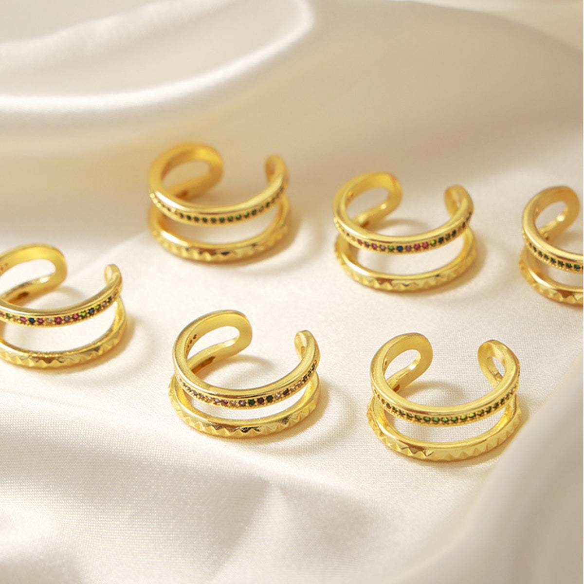 Gold-Plated Czech Diamond Double-Layered Ring - Trendsi - Flyclothing LLC