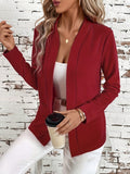 Solid Color Open Front Long Sleeve Cardigan - Trendsi