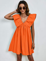 V-Neck Cap Sleeve Mini Dress - Trendsi - Flyclothing LLC
